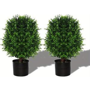 Artificial Cedar Tree Potted Plant - 2pcs Simulated Shrub Plants with Heavy Duty Planter. They are Hand pruned, UV Resistant, Low Maintenance and Suitable for Indoor and Outdoor Decoration (21 in)