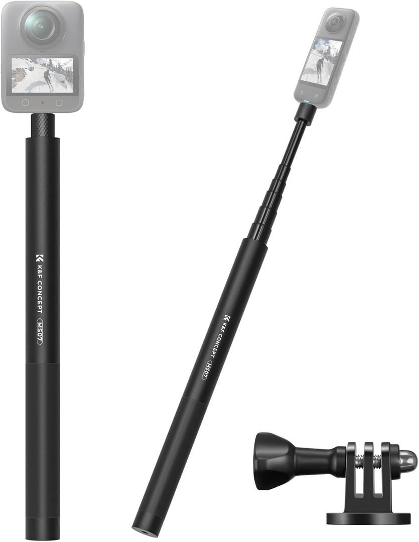 K&F CONCEPT 60inch/153cm Invisible Selfie Stick, Extension Long Pole Compatible with Insta360 X5/X4/X3 GoPro Hero 13/12/11 DJI OSMO Action 3/4/5/6 360 Pocket 3/4, 1/4" Extended Monopod with Adapter