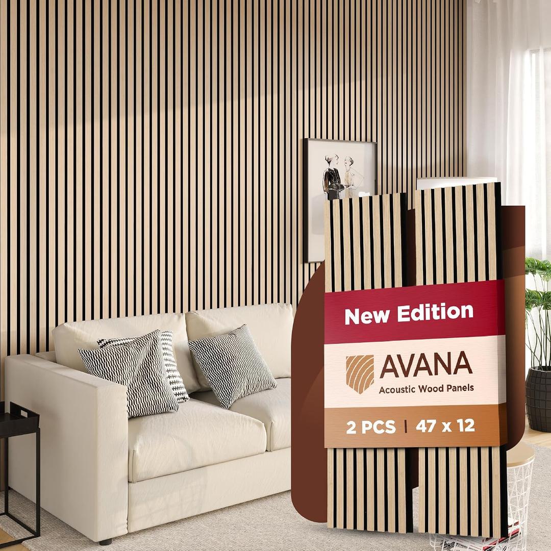 Avana Acoustic Wood Wall Panels – 47.2 X 12.6 White Oak Acoustic Panels 2 PCs – Modern Wall Panels for Interior Wall Decor for Homes, Offices, Studios – Sturdy and Durable Wood Panels for Wall