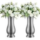 Metal Vase Centerpiece Decoration, Stainless Steel Tabletop Flower Silver Vases- Ideal for Office, Home Wedding Birthday Anniversary Ceremony Event Decor(Silver-2PCS)