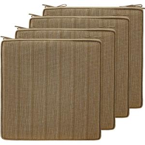 19 x 19 Inch Outdoor Chair Cushions with Tie Straps, Set of 4 Thick Water Repellent Square Patio Chair Pads for Garden Lawn Patio Furniture, Sierra Linen