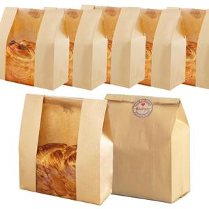 2 x Pack of 35 Paper Bread Bags for Homemade Bread, Paper Bakery Bag for Baked Food Packaging Storage, Large Kraft Paper Bread Loaf Bag with Window Label Seal Sticker included Pack of 35,12.5x8.3x4 Inches