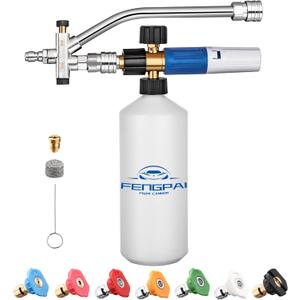 FENG PAI Pressure Washer Foam Cannon with Dual Connector Accessory & 7 Power Washer Sprayer Nozzles, Double Tip Attachment For Soap Cannon, 1/4" Quick Connect, 3600 PSI