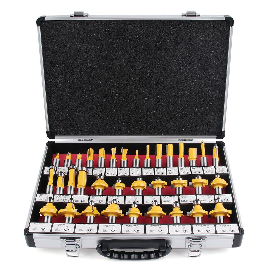 Newdeli 1/2" Shank Router Bit Set 35 Pcs Router Bits Tungsten Carbide Tipped Router Bit for Woodworking Beginners and Commercial Users with Aluminum Alloy Storage Box