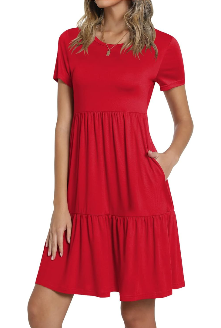 TAOHUADAO 2025 Summer Dresses for Women Short Sleeve Ruffle Casual Sundress with Pockets Size M