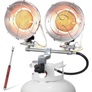 Propane Heater, 30,000 BTU 3 Settings 2-Burner Tank Top Heater with USB Lighter, Propane Heaters Outdoor With Shut-off Valve and Tip-over Switch for Patio, RV, Camping, Open Work