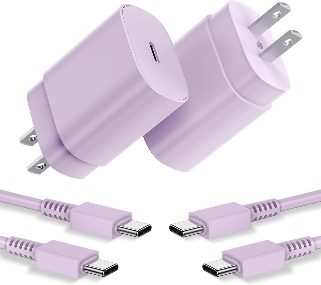 Type C Charger, 2 Pack 25W PD USB C Wall Charger Super Fast Charging Block & 6ft Android Phone Charger Cable for Samsung Galaxy S23 S22 S21 S20 Plus Ultra, Note 20 10 9 8/ S10 S9 S8 Pixel 6 5 4 Pro XL (Purple)