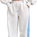 Women's 2 Piece Outfits Lounge Sweatsuits Denim Patchwork Zip Up Crop Hoodie Baggy Jogger Pant Tracksuit Sets (White)