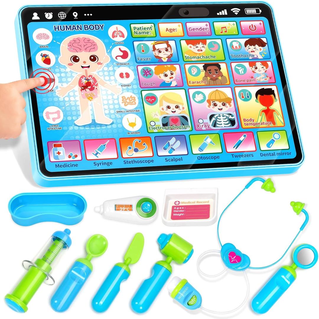 Doctor Kit for Girls Boys 1 Years Old, Interactive Doctor Tablet with Sound & Music, Doctors Pretend Playset with Stethoscope, Baby Toys for Ages 1 2 3, Ideal Christmas Birthday Gifts for Kid Toddler