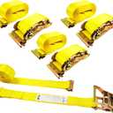 KJE E-Track Ratchet Straps, 4 Pack 2" x20' Heavy Duty Cargo Tie-Downs, 4500LBS Breaking Strength, Standard E Track Fitting Tie Down Ratcheting Strap for Cargo Vans, Trucks, Trailers