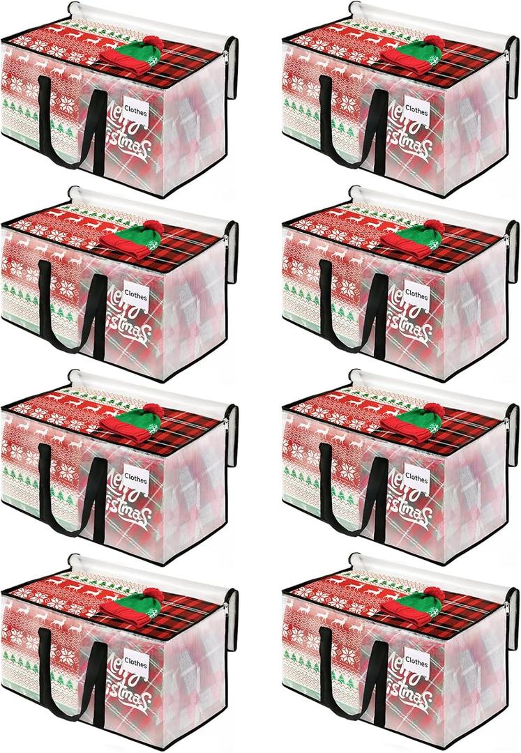 BlissTotes Extra Large Heavy Duty Storage Totes, 8-Pack Clear Moving Bags with Reinforced Handles & Tag Pocket, Perfect for Christmas & More (76L)