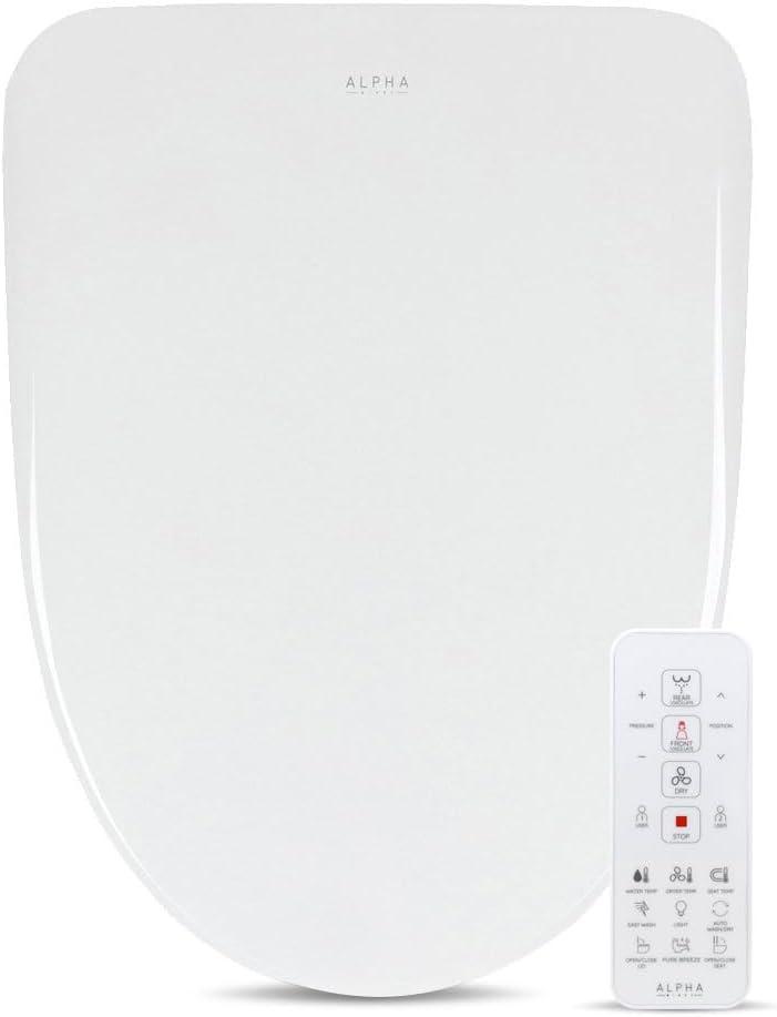 ALPHA BIDET UXA Pearl Auto Bidet Toilet Seat in Elongated White | Endless Warm Water | Automatic Lid and Seat | Arced Stainless Steel Nozzle | LED Nightlight | Dryer | Deodorizer 