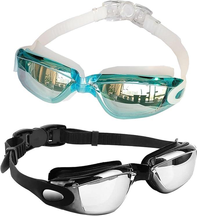 Swim Goggles,[Anti Fog/UV Resistant] Wide Clear Vision Swimming Goggles for adults Men Women,Bright Color Plated [ Nose+Ear Plugs+Goggle Case]