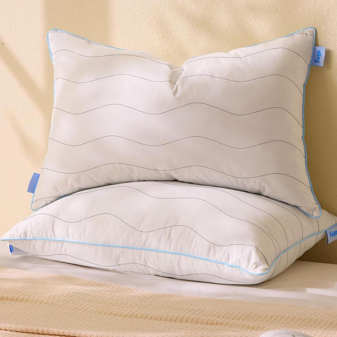 felo Feather Down Pillows Queen Size Set of 2, CloudFusion Goose Pillow for Sleeping, Luxury Hotel Collection Bed Supportive Pillows for Side Back Pain Sleepers, 100% Organic Cotton Shell (20" x 30") (Blue) felo Feather Down Pillows Queen Size Set of 2, CloudFusion Goose Pillow for Sleeping, Luxury Hotel Collection Bed Supportive Pillows for Side Back Pain Sleepers, 100% Organic Cotton Shell (20" x 30") (Blue)
