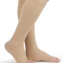 TOFLY 30-40mmHg Medical Graduated Compression Socks for Men & Women, Open Toe Knee High Compression Socks, Firm Support for Circulation Recovery, Shin Splints, Post Thrombotic Syndrome, Begie XXL