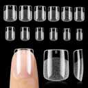 UNA GELLA Nail Tips Square: Pre-etched Matte Extra Short Square Soft Gel Nail Tips Full Cover 120pcs False Fake Nails Tips for Acrylic Nails Clear Gelly Tips Home DIY Salon 12 Sizes for Women, C-XS Square