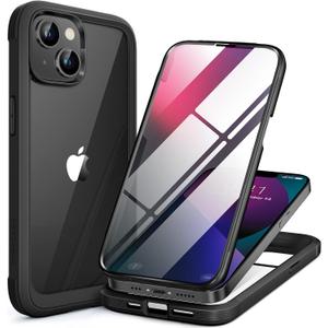 Miracase Compatible with iPhone 13 Mini case 5.4 inch, 2023 Upgrade Full-Body Glass Clear Case Bumper Case with Built-in 9H Tempered Glass Screen Protector for iPhone 13 Mini, Black