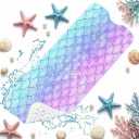 Pink Blue Mermaid Bathtub Shower Mat Fish Underwater Sea Non-Slip Tub Extra Long Bath Floor 40X16 Inch Machine Washable for Bathroom Tub Bath Mat for Toddler and Baby