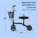 Medline Steerable Knee Walker, Large 8" Wheels, Adjustable Height and Storage Bag, Supports up to 300 lbs, Black