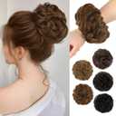 HMD 100% Human Hair Bun Messy Bun Extensions Human Hair Messy Rose Bun Hair Piece Curly Hair Bun with Elastic Band Bun Extensions Tousled Updo Hairpieces for Women(Medium Brown)