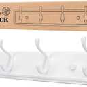 Badiano Wooden Coat Rack, Wall-Mounted Organizer for Closet, Entryway, Hallway, Foyer, Bedroom, Heavy Duty Double Hooks for Hanging Towels, Bags, Hats, Jackets, Key (White, 4 Hooks)