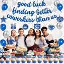 Roetyce Coworker Farewell Decorations, Blue Silver Good Luck Finding Better Coworkers Than Us Banner Cake Toppers Balloons Hanging Swirls, Blue Going Away/Goodbye/Leaving Party Supplies for Job Change