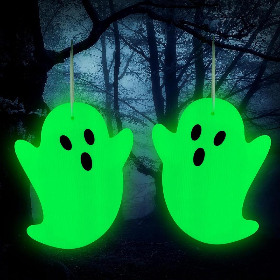 WinnerWhy 2 Pcs Halloween Ghost Glow in The Dark Decorations Spooky Ghost Hanging Decor for Halloween Outdoor Window Wall Door Garden Lawn Patio Stage Prop Yard Hanging Supplies