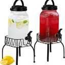 Tanlade 2 Pcs Plastic Drink Dispenser with Stand Beverage Dispenser with Sturdy Metal Base Juice Jar for Parties Lemonade Jar Spigot for Weddings Countertop Water, Each 1 Gallon(Black)