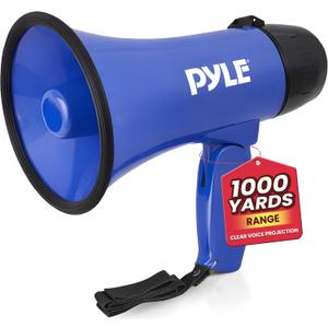 Pyle PMP21BL Portable Megaphone Speaker Siren Bullhorn - Compact and Battery Operated with 20 Watt Power, Microphone, 2 Modes, PA Sound and Foldable Handle for Cheerleading and Police Use, Blue