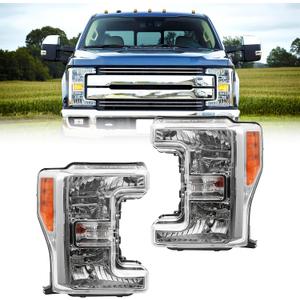 Chrome Pair Headlights Fit 2017-2019 Ford F250 F350 F450 F-550 SuperDuty