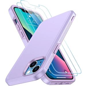 SPIDERCASE Designed for iPhone 13 Case, [10 FT Military Grade Drop Protection] [with 2 pcs Tempered Glass Screen Protector] Slim Case for iPhone 13 6.1 inch (Purple)