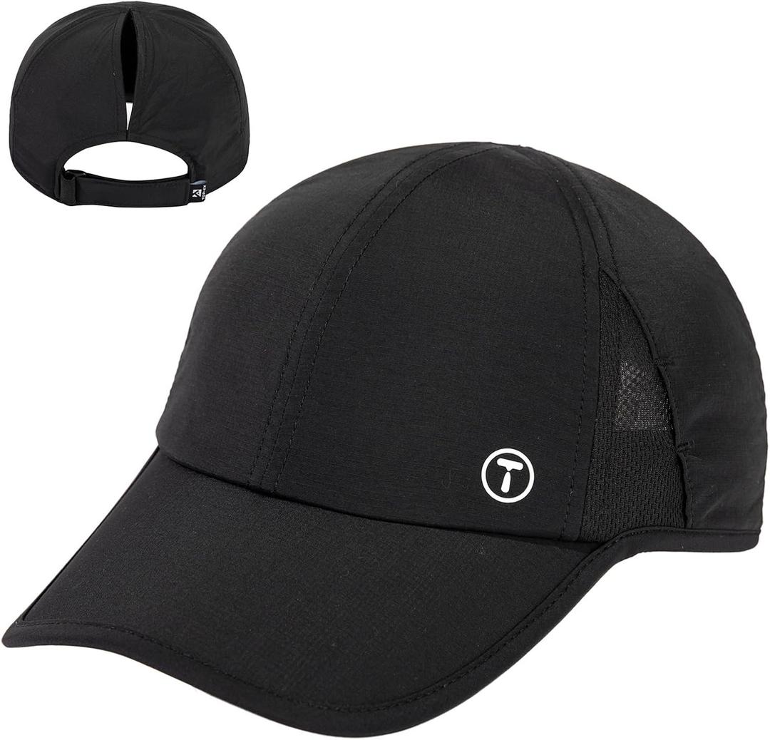 TOP-EX Cooling UV 50 High Ponytail Baseball Cap for Women - Most Women Start with S/M - Breathable for Running Golf Sports (Black)