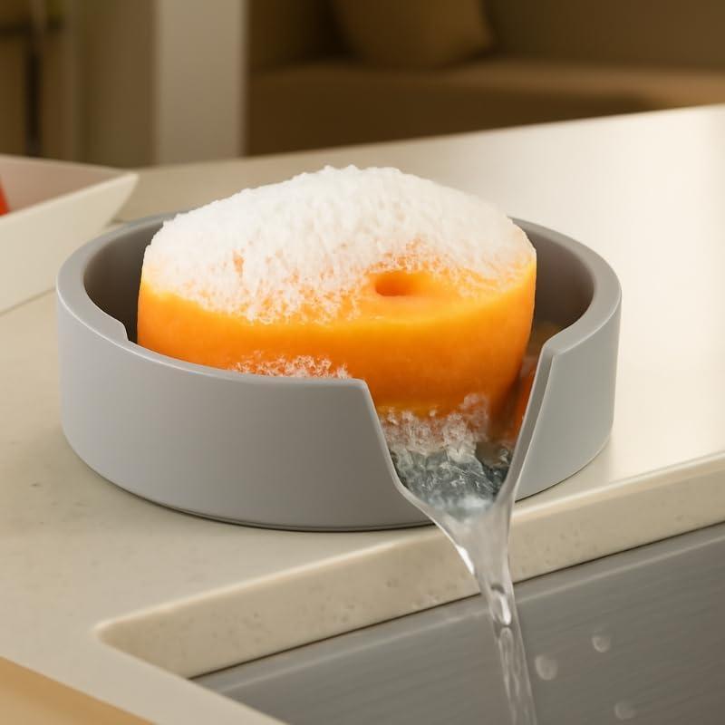 2 x Smiley Face Sponge Holder for Scrub Daddy Kitchen Sink with Suction Cups, Large Soap Dish & Sink Caddy Organizer, Dishwasher Safe (Grey)
