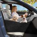 Elevated Dog Car Seat, Dog Booster Car Seats for Small & Medium Breeds Up to 35lbs, Fully Detachable and Washable, Soft Foam Pet Carseat with 2 Storage Pockets & 3 Safety Belts, Black & Gray