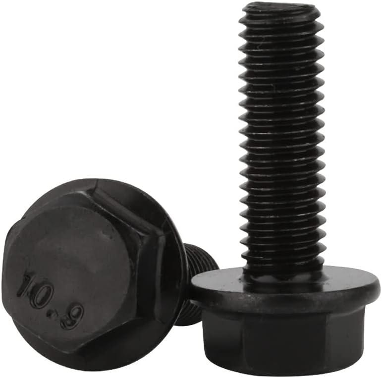 M10 x 25mm Flanged Hex Head Bolts Flange Hexagon Screws, Grade 10.9 Alloy Steel, Black Oxide, Full Thread, 10 PCS