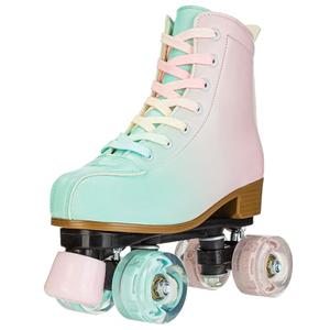 Magnitt Roller Skates for Girl and Women Rainbow Leather Roller Skate Ages 8-12 for Beginner Indoor Outdoor (Pink US:5)
