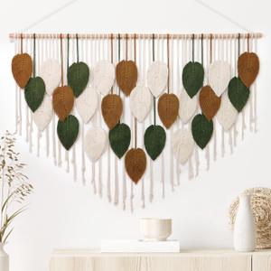 KHOYIME Large Macrame Wall Hanging Boho Woven Tapestry, Chic Home Decor Modern Bohemian Handmade Leaf Feather Wall Art Decorations for Apartment Living Room Bedroom Nursery Backdrop 51.5" W X 33.5" L KHOYIME Large Macrame Wall Hanging Boho Woven Tapestry, Chic Home Decor Modern Bohemian Handmade Leaf Feather Wall Art Decorations for Apartment Living Room Bedroom Nursery Backdrop 51.5" W X 33.5" L