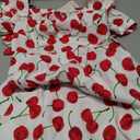 50s Red Cherry Dress Women 1950s Vintage Cocktail Swing Retro Rockabilly Short Sleeve Summer Print Cut Out Tie Back Flare A-Line Audrey Hepburn White Cherry, L