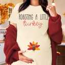FASHGL Thanksgiving Pregnancy Shirt Women Funny Roasting a Little Turkey T-Shirt Cute Pregnancy Announcement Tee Tops