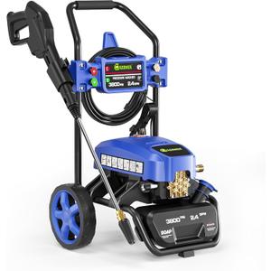 GREENER Electric Pressure Washer, 3800 Max PSI and 2.4 Max GPM, Onboard Soap Tank, Spray Gun and Wand, 5 Nozzle Set, for Cars/Fences/Driveways/Homes/Patios/Furniture-Blue