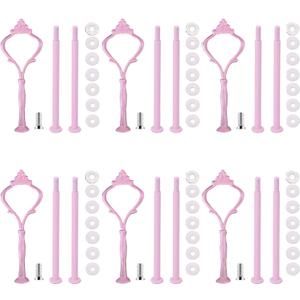 Bringsine 6 Set Cake Stand Hardware Kit Tiered Tray Hardware Fittings 3 Tier Cake Stand Holder for Weeding,Party,Fruit Plate Handle,Cupcake Trays Serving Stand-Pink