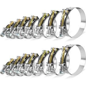 BILITOOLS T-Bolt Hose Clamp Set, 14PCS Heavy-Duty Turbo Intake Radiator Hose Clamps, 304 Stainless Steel, Sizes 1" (32-37mm) to 3" (83-91mm)