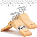 20 Pcs Wooden Baby Clothes Hangers with 20 Pcs Metal Ring Clips 12.6" Wooden Shirt Coat Hangers with Notches and Anti Rust 360 Swivel Chrome Hook for Kids Children Toddler Clothes