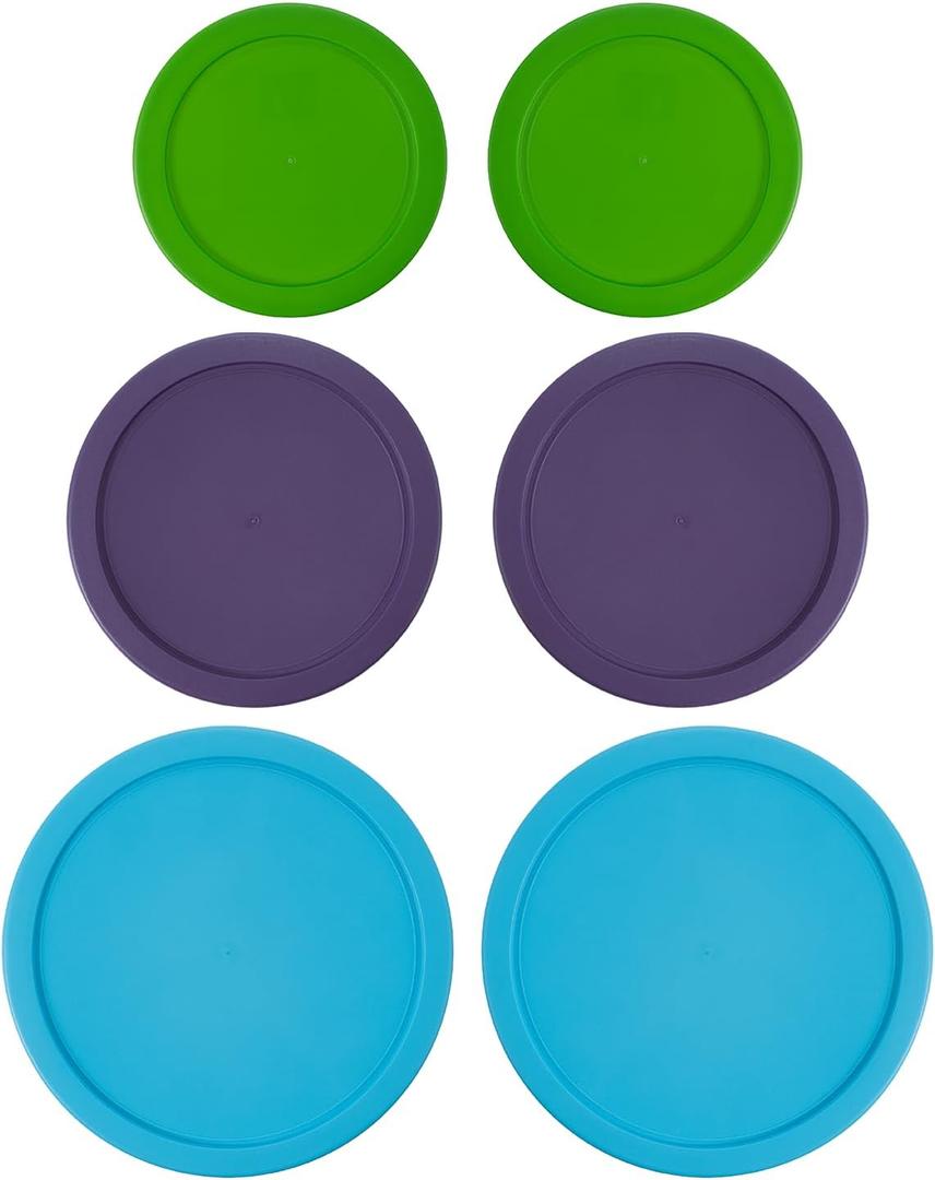 Replacement Lids for Pyrex Containers Round Glass Food Plastic (2) 2-Cup Green (2) 4-Cup Purple (2) 7-Cup Light Blue