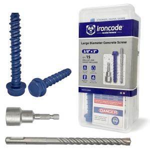 3/8 x 3 Heavy-Duty Hex Head Concrete Anchors, 15 PCS, Corrosion Resistant Blue Climaseal Coating, Outdoor Rated Use, Concrete Block and Masonry Brick Screws