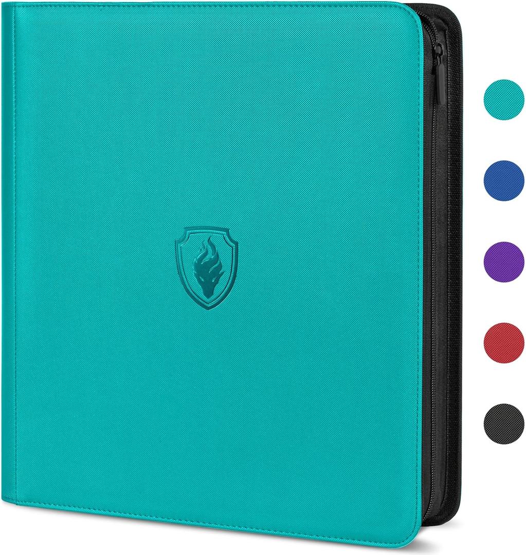 Premium Zip Card Binder 12 Pocket, Fabmaker 912 Pockets Trading Card Binder, PU Zipper Card Collection Album, Sturdy Side-Loading Card Book Holder for Game & Sports Cards, Teal (12 Pocket - 15" x 13.6", Turquoise)