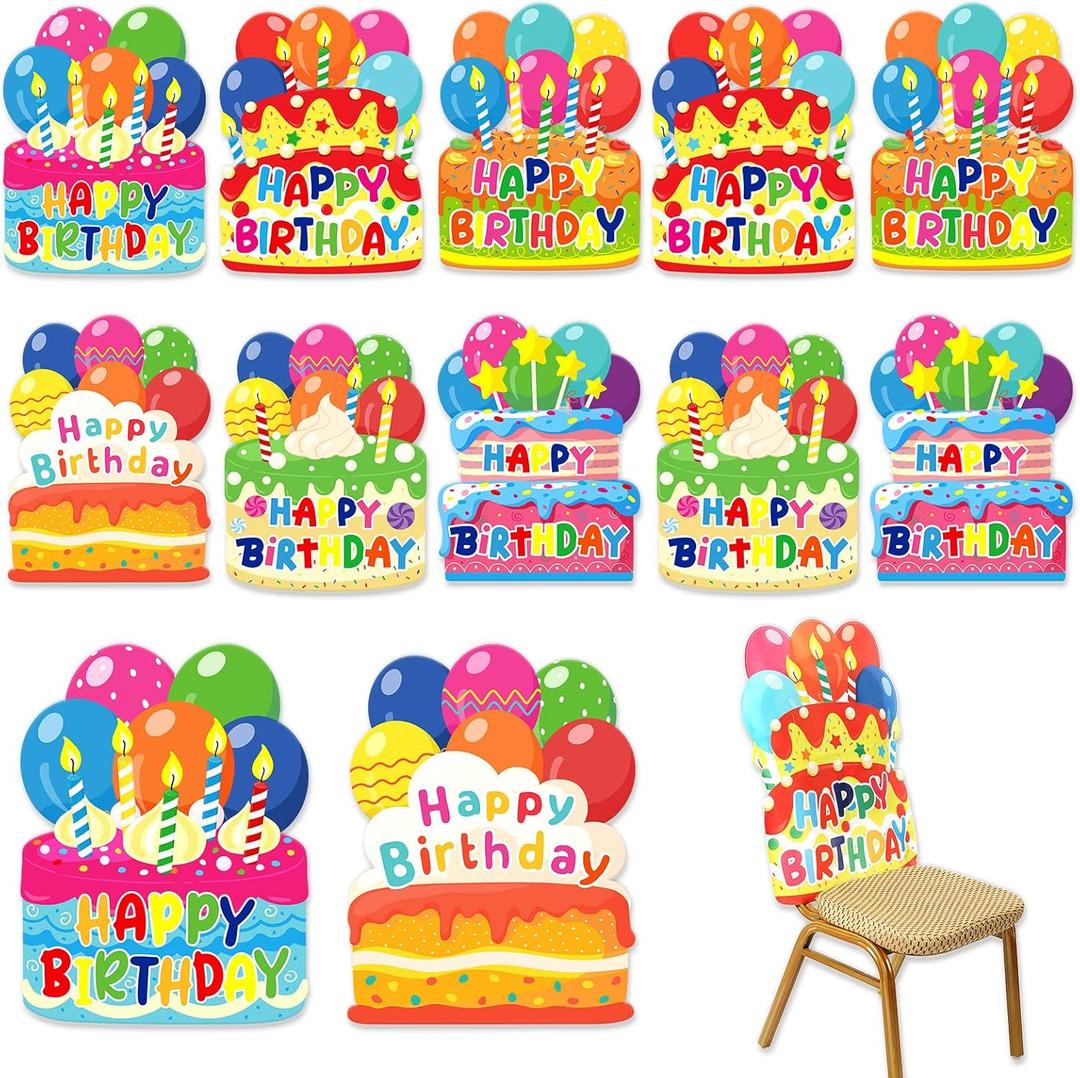 Newwiee 12 Pcs Birthday Chair Cover for Kids 26 x 20 Inch Colorful Classroom Birthday Chair Cover Decorations, Cake-Shaped Chair Cover for Office for Home Party School, 6 Styles