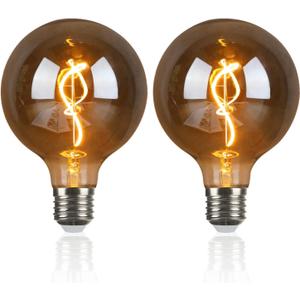 OMED G125 Smoke Grey Large Oversized LED Edison Bulbs 2 Pack, E26 2200K Warm White Dimmable Extra Big Round Vintage Light Bulbs, 4 watt 150LM Decorative Globe Light Bulb for Bedroom Living Room Bar