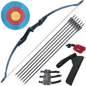 Tongtu Recurve Bow Right and Left Handed,Takedown Bow and Arrows for Adult & Youth Beginner 30lb 40lb Traditional Archery Bows Set with 6pcs Arrows, Black Set A