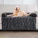 blunique Calming Extra Large Dog Bed for Couch, 45 x 37 inch Removable Couch Cover for Dogs Washable, Non-Slip Fluffy Plush Dog Sofa Mat for Furniture Protector - Dark Grey